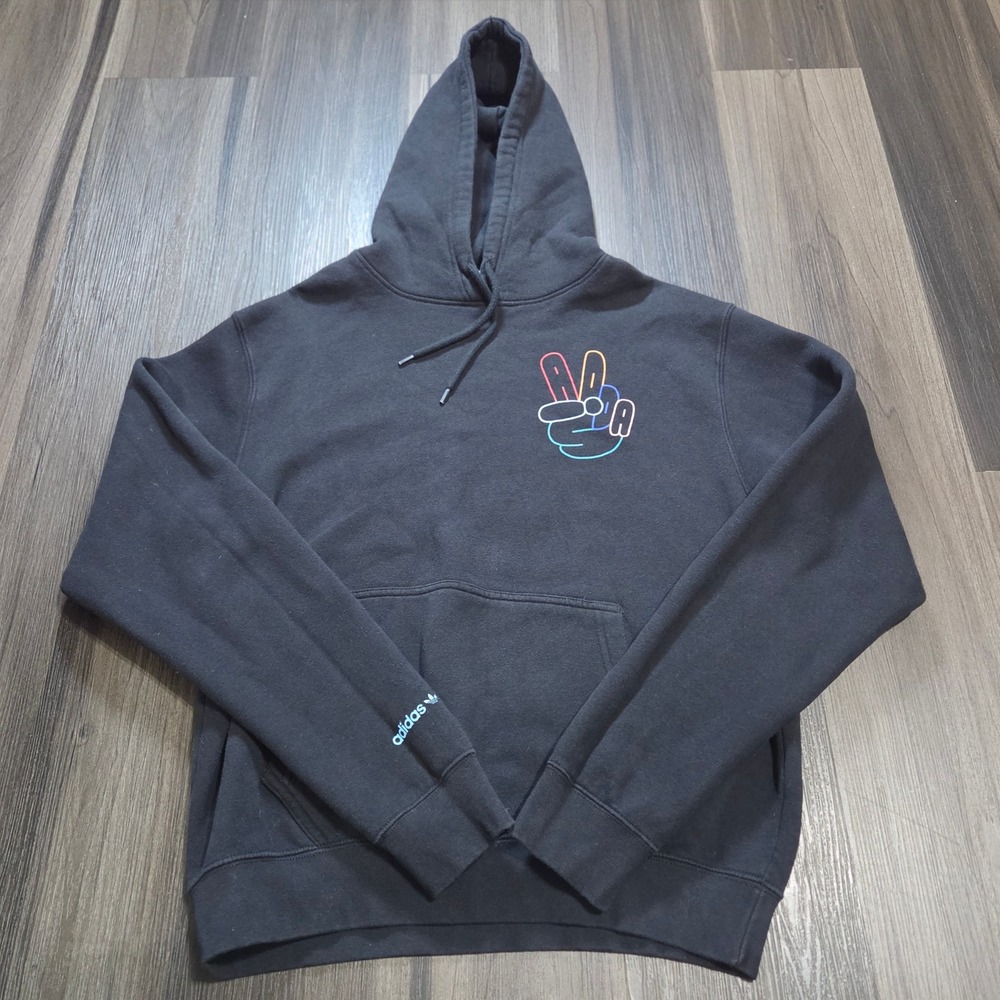 Adidas Originals Mens Peace Sign Graphic Hoodie Black Sweatshirt Size M
